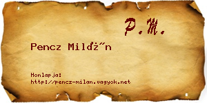 Pencz Milán névjegykártya